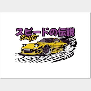 Yellow RX7 Drift JDM Posters and Art